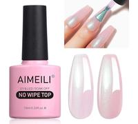 AIMEILI Esmalte de uñas con purpurina de perlas, gel transparente con purpurina micro aurora, no se limpia con UV LED, superior para arte de uñas, acabado brillante