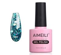 AIMEILI Esmaltes Semipermanentes para Uñas en Gel UV LED Pintauñas Gel de uñas Soak Off Brillantina - Diamante Brillo Glitter Teal Blue Green (044) 10ml