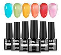 AIMEILI Esmaltes Semipermanentes Para Uñas Gel Polish Kit uñas Semipermanentes UV LED 6 Colors Nail Polish Jelly Gel Pink Yellow Blue Green Red Orange Nail Art DIY Home Salon Manicure 5ML-Set 93