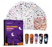 AIMEILI Halloween Nail Art Pegatinas Calcomanías Autoadhesivas, 30 Hojas Pegatinas de Uñas 3D para Mujeres Niñas Manicura DIY y como Niños Arte Artesanal
