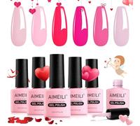 AIMEILI Juego de esmalte de uñas en gel rosa, 6 piezas Día de San Valentín Rosa Caliente Rosa Rojo Kit de esmalte en gel UV/LED para salón de uñas DIY Home, fácil de aplicar 8 ml - SET 64