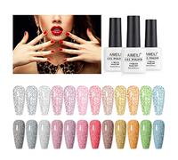 AIMEILI Kit de Esmaltes Semipermanentes para Uñas en Gel UV LED, Pintauñas Gel de uñas Glitter Soak Off 12 Colores 8ml - Set 7