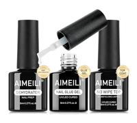 AIMEILI Pegamento para uñas Ultrafuerte Top Coat y Dehydrator, Nails Glue Gel Capa Superior Nail Dehydrator Set Soak Off UV/LED Para Manicure Home Salon DIY, 3 x 8 ml