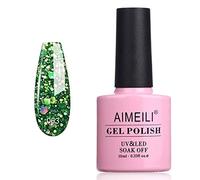 AIMEILI Soak Off UV LED Esmalte de uñas Gel Semi-Permanente Lentejuelas Verdes - Diamond Glitter Fire Green (063), 10 ml