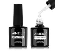 AIMEILI Top Coat Semipermanente Capa Superior Esmalte Semipermanente de Uñas Brillo y Mate No Wipe Top Coat UV LED Soak Off Uñas De Gel Set 2x10ml