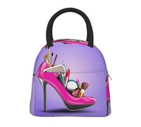 AIMeinn Bolsa de almuerzo ligera con estampado de zapatos y maquillaje, portátil, funcional, para viajes, escuela, universidad