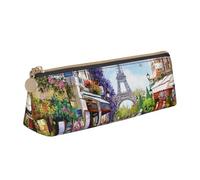 AIMeinn Paris Street Scene - Estuche de piel de alta capacidad con impresión de la Torre Eiffel, 8.3 x 2.2 x 2.4 pulgadas, organización de maquillaje para viajes escolares