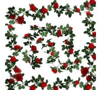 Aimeke 2 Piezas Guirnalda de Flores Artificiales 230cm Guirnalda de Rosas Flores Artificiales Decoracion Plantas Artificiales Colgantes para Hogar, Jardín, Bodas, Fiestas(Rojo)