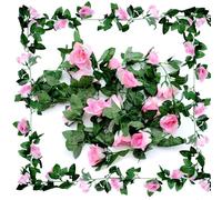 Aimeke 2 Piezas Guirnalda de Flores Artificiales 230cm Guirnalda de Rosas Flores Artificiales Decoracion Plantas Artificiales Colgantes para Hogar, Jardín, Bodas, Fiestas(Rosa)