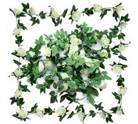 Aimeke 2 Piezas Guirnalda de Flores Artificiales 230cm Guirnalda de Rosas Flores Artificiales Decoracion Plantas Artificiales Colgantes para Hogar, Jardín, Bodas, Fiestas(Blanco)