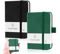 AIMEKE 2 Piezas Libretas Pequeñas, Journal A7 Cuaderno con Goma Elástica, Soporte para Bolígrafos, 200 Páginas, Blocs de Notas A7 Notebook para Escuela, Trabajo (Negro, Verde)