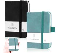 AIMEKE 2 Piezas Libretas Pequeñas, Journal A7 Cuaderno con Goma Elástica, Soporte para Bolígrafos, 200 Páginas, Blocs de Notas A7 Notebook para Escuela, Trabajo (Azul Claro, Negro)