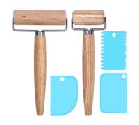 AIMEKE 2 Piezas Rodillo de Madera Antiadherente Rodillo de Amasar con Mango Rodillo en Forma de T con 3 Raspadores de Masa Rodillo de Cocina Pequeño y Mediano para Pastelería Pizza Galletas