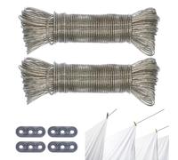 AIMEKE 40 m Cuerda Tendedero Exterior Extra Fuerte Tendedero con Núcleo de Acero, Cable Tendedero Resistente con 2 Tensor para el Hogar Jardín Viajes (2 Piezas 20m)
