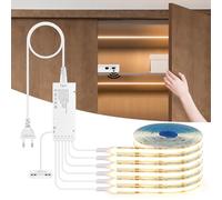 AIMENGTE COB LED Strip 1m, 6 rollos 12V Blanco Cálido COB LED Tiras con detector de movimiento, paneles acústicos cortables para gabinetes de vino, estanterías, armarios, iluminación de cocina