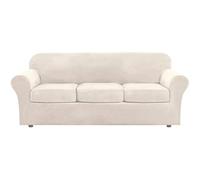 AIMENJOY Funda de Sofá de 3 Plazas con 3 Fundas de Cojines Separadas, Funda de Sofá de Terciopelo Elástico de 4 Piezas con Fondo Elástico Antideslizante Fundas de Sofá (Beige,3 Plazas)