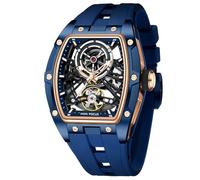AIMES Reloj de Pulsera automático de Lujo con diseño de Esqueleto para Hombre, Cuerda automática, mecánico, Impermeable, analógico, Reloj único y Cuadrado con Esfera Grande, 0603-azul, Vestido de