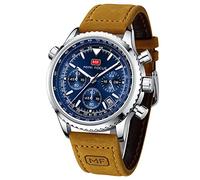 AIMES Reloj de pulsera para hombre, cronógrafo, impermeable, deportivo, militar, analógico, movimiento de cuarzo, elegante, reloj de regalo para hombres, A2-marrón azul