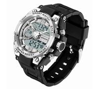 AIMES Reloj deportivo para hombre, resistente al agua, militar, grande, doble pantalla, fecha, multifunción, casul, trabajo, táctica, LED, alarma, cronómetro, 6092-Plata, Reloj deportivo casual de
