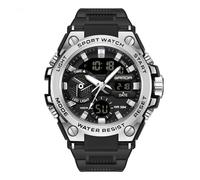 AIMES Reloj deportivo para hombre, resistente al agua, militar, grande, doble pantalla, fecha, multifunción, casul, trabajo, táctica, LED, alarma, cronómetro, 3311-Plata, Reloj deportivo casual de