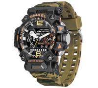 AIMES Reloj deportivo para hombre, resistente al agua, militar, grande, doble zona horaria, fecha, multifunción, casual, trabajo, táctica, LED, alarma, cronómetro, 8072-caqui camuflaje, Reloj