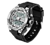 AIMES Reloj deportivo para hombre, resistente al agua, militar, para hombre, analógico, digital, fecha, alarma, cronómetro, táctica, multifunción, reloj de pulsera para hombre, Reloj plateado para