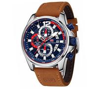 AIMES Relojes para hombre casual cronógrafo impermeable deportivo militar reloj analógico movimiento de cuarzo elegante reloj de pulsera de lujo elegante reloj de regalo para hombre, A4-marrón azul,