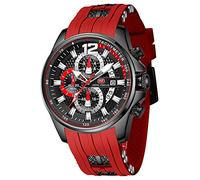 AIMES Relojes para hombre con cronógrafo analógico de cuarzo, militar, impermeable, luminoso, de cara grande, para negocios, trabajo, casual, a la moda, correa de silicona roja, reloj de pulsera para