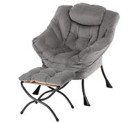 AIMEZO Sillón de relax con reposapiés, sillón de salón con reposapiés y reposabrazos, sillón de salón con bolsillo lateral, sillón para salón o dormitorio, color gris