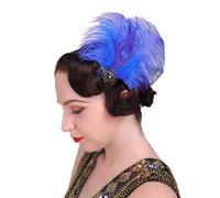 AIMIMIER 1920S Cadera Flapper Royal Blue Feather Hair Centry Crystal Roaring 20S Prom Party Festival Accesorios para el cabello para mujeres