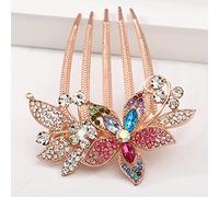 Aimimier Peine de pelo francés de cristal para novia, diseño de hojas de flores y diamantes de imitación, peines laterales de dientes largos, accesorios de lujo para mujeres y niñas (colorido)