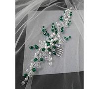 Aimimier Peine para el cabello con peine de esmeralda para novia, cristal verde y perla, accesorios para el cabello de boda para mujeres y niñas