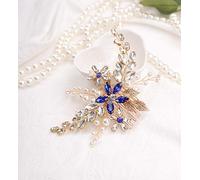 Aimimier Peine para el pelo de cristal de zafiro para novia, color azul perla, hoja de cristal marquesa, accesorio para el cabello para mujeres y niñas (dorado)