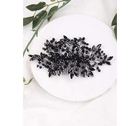 AimimierAimier Peine de pelo rojo rubí zafiro esmeralda amatista negro rosa cristal accesorio para el pelo de boda para mujeres y niñas, , , Negro, ]