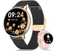 AIMIUVEI Reloj Inteligente Mujer, Smartwatch Mujer con Llamada 24H Pulsómetro, SpO2, Seguimiento del Periodo, 120+ Modo Deporte, Sueño, Podómetro IP68 Fitness Tracker iOS/Android, Regalo, Negro Oro