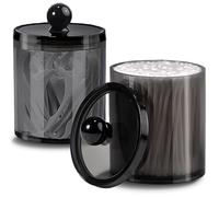 AIMIXUN 2 Piezas Dispensador para Bastoncillos de Algodón, Dispensador de Bastoncillos, Contenedor de Hisopos de Algodón, Contenedores de Almacenamiento de Plástico Negro Transparente