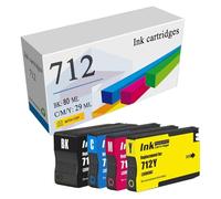 AIMLYF Paquete Combinado De Cartuchos De Tinta 712 XL De Repuesto para Impresora para HP Designjet T650 T630 T230 T210 Studio Plotter Remanufacturados 3ED71A 3ED67A 3ED68A 3ED69A,4 Colors-4 Pack