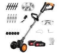 Aimmbiuty Desbrozadora Eléctrica de Batería 21V - Cortabordes Batería 4Ah con 4 Tipos de Cuchillas, Mango Telescópico Ajustable para Jardín, Césped y Bordes, Potente y Ligera (Orange)