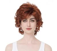 Aimole Peluca corta de pelo sintético rizado rojo de zorro para mujer, peluca completa #130