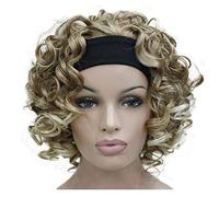 Aimole Peluca corta y rizada para mujer, peluca de media cabeza 3/4 con diadema negra (27T613)