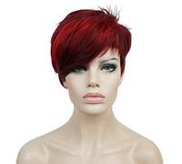 Aimole Peluca sintética corta de 15,2 cm, color rojo y marrón oscuro, peluca lacia, resistente al calor, sin tapa, peluca de fiesta (99J-20C)