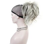 Aimole Peluca sintética lacia con clip para cola de caballo, extensiones cortas, color gris plateado #51