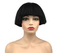 Aimole Pelucas sintéticas cortas Yaki lacias con cabeza de hongo negro, corte de pelo, color negro natural (1B negro)