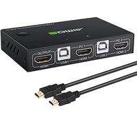 AIMOS Conmutador KVM HDMI, USB KVM Switch 2 Puertos Ordenador KVM Interruptor Teclado Ratón Switcher Box Soporte 4K @ 30Hz 3D para portátil, PC, HDTV - con 2 Cables USB, 1 Cable HDMI