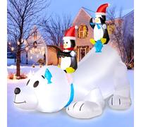 Aimosen 180 CM Decoración Navideña Inflable, Oso Polar Pingüinos Inflable LED Decoración Navideña, 6 FT Decoración de Fiesta para Interior/Exterior, Decoración de Jardín de Fiesta Navideña