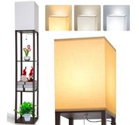 LED Lámpara de Pie, Marrón Luz de Pie con Estante, Madera lámpara de Piso con E27 Bombilla 3000K/4000K/5000K, Retro Lámpara de Noche con Pantalla para Salón Oficina, Pasillo Dormitorio de Esquina
