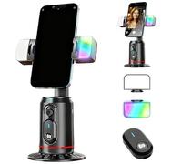 AimoStand - Built-in AI Camera Smart Auto-Tracking Phone Stand, Auto Face Tracking Phone Tripod, 360 Rotation, with Remote & Gesture Control, for Video Recording Streaming Vlogging (Two Lights)