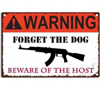AimQurt Cartel de lata con texto en inglés "Warning Forget The Dog Beware Of The Host Gun", letrero de lata para propietario de armas en casa, letrero de seguridad para patio al aire libre, letrero de
