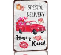 AimQurt Cartel de metal con texto en inglés "Special Delivery Hugs And Kisses for Valentine's Valentine", con citas de amor, para el hogar, cocina, granja, jardín, garaje, decoración de pared, 5.5 x 8