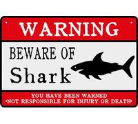 AimQurt Cartel de metal con texto en inglés "Warning Beware OF Shark Vintages", humor, divertido, bar, hombre, cueva, pared, baño, decoración retro para el hogar, café, restaurantes, decoración, 12 x
